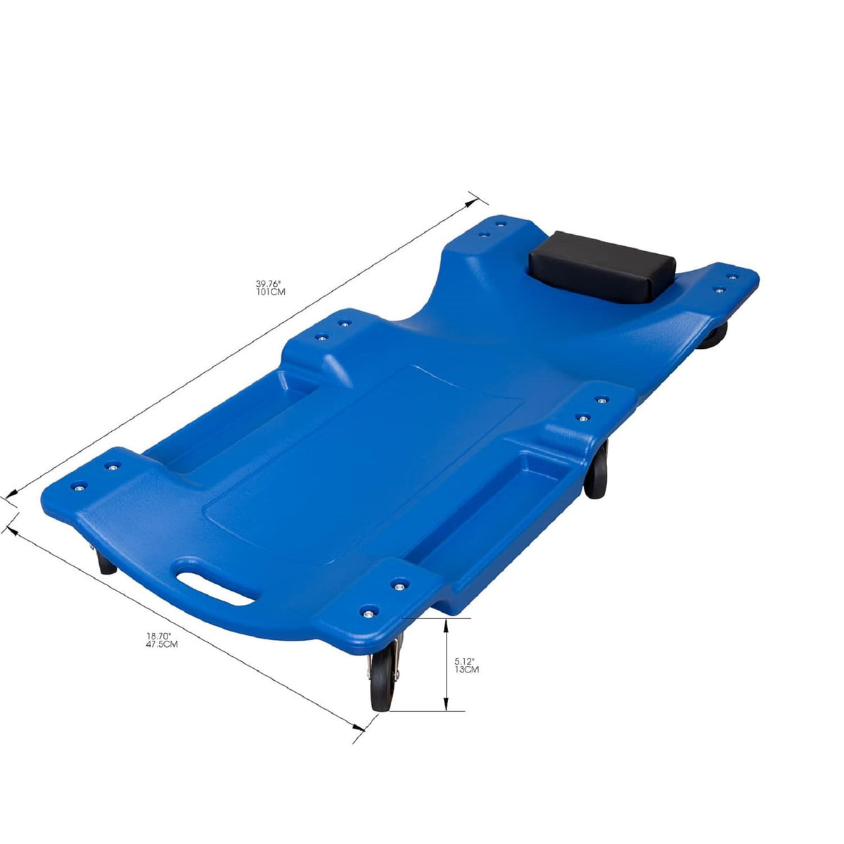 Blue Plastic Rolling Garage Creeper with Padded Headrest and 6 Casters B915901