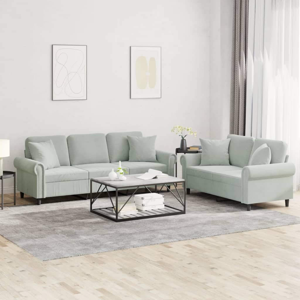 Light Gray Velvet 2 Piece Sofa Set Z55897