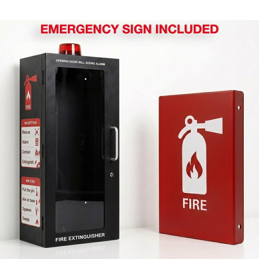 Black Fire Extinguisher Cabinet with Alarm and Lock R333