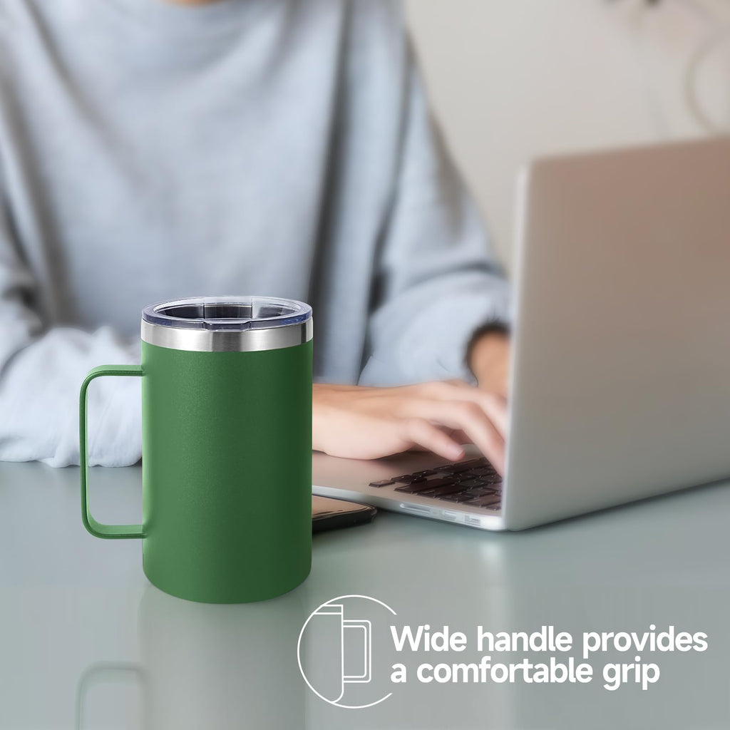 16oz Insulated Stainless Steel Coffee Mug with Lid and Straw I9069