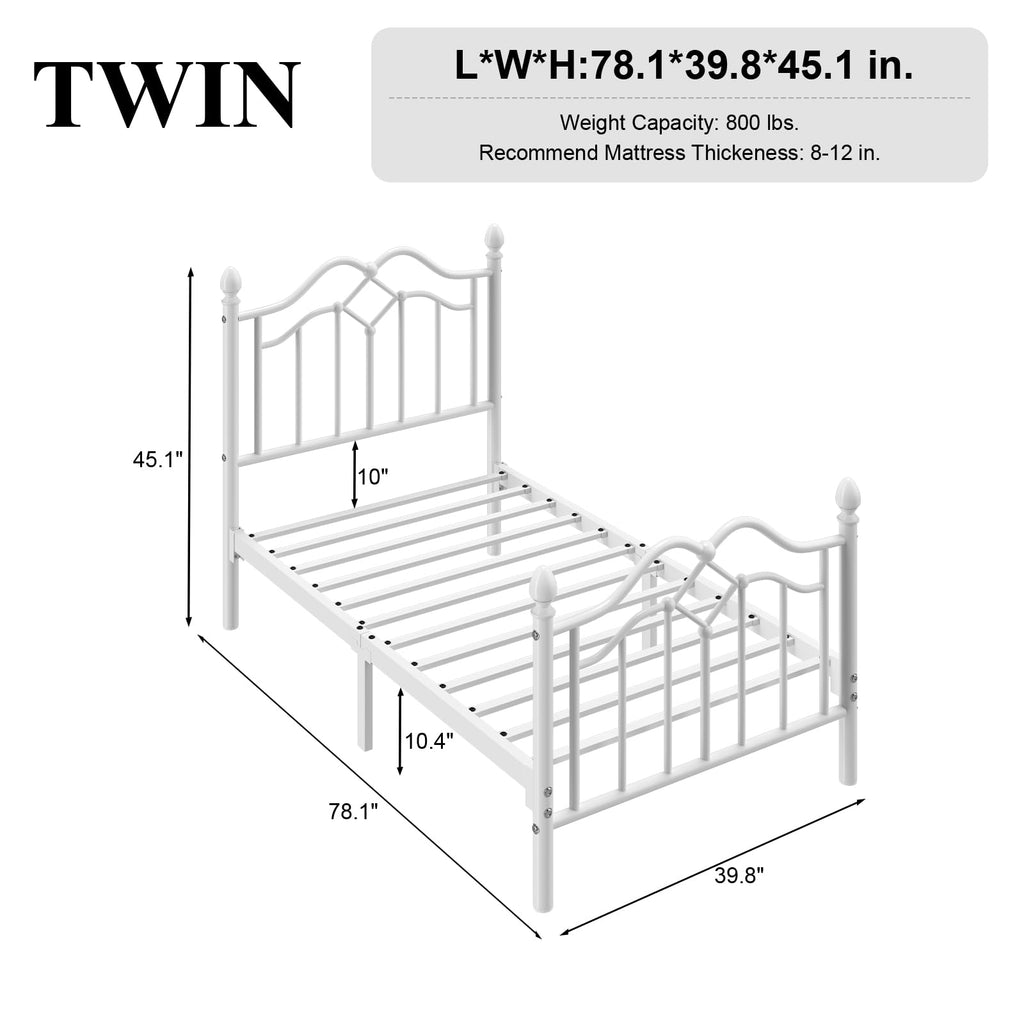 Twin Size Bed Frame with Victorian Headboard & Footboard E6291