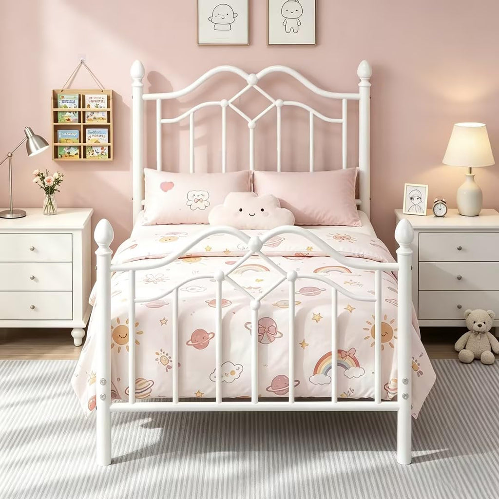 Twin Size Bed Frame with Victorian Headboard & Footboard E6291