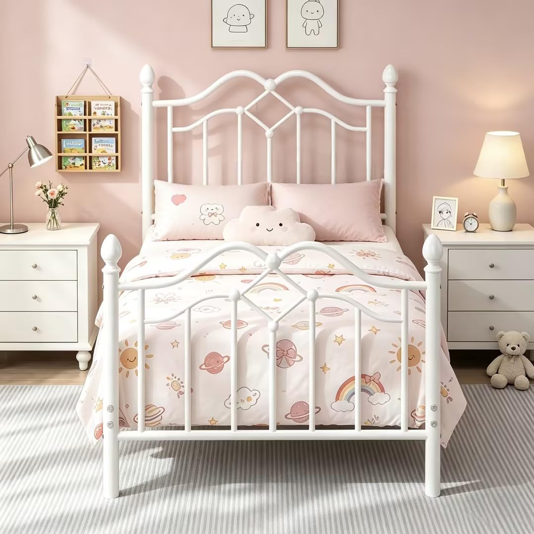 Twin Size Bed Frame with Victorian Headboard & Footboard E6291