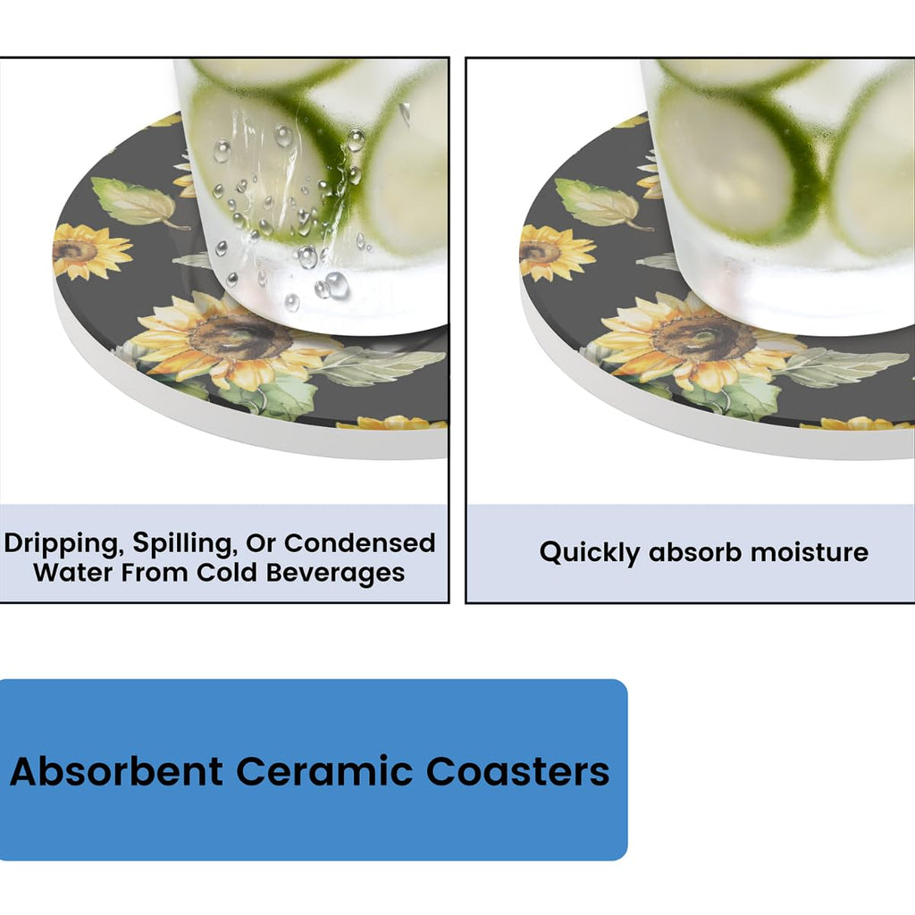 Round Absorbent Ceramic Coasters Set of 4 D724420