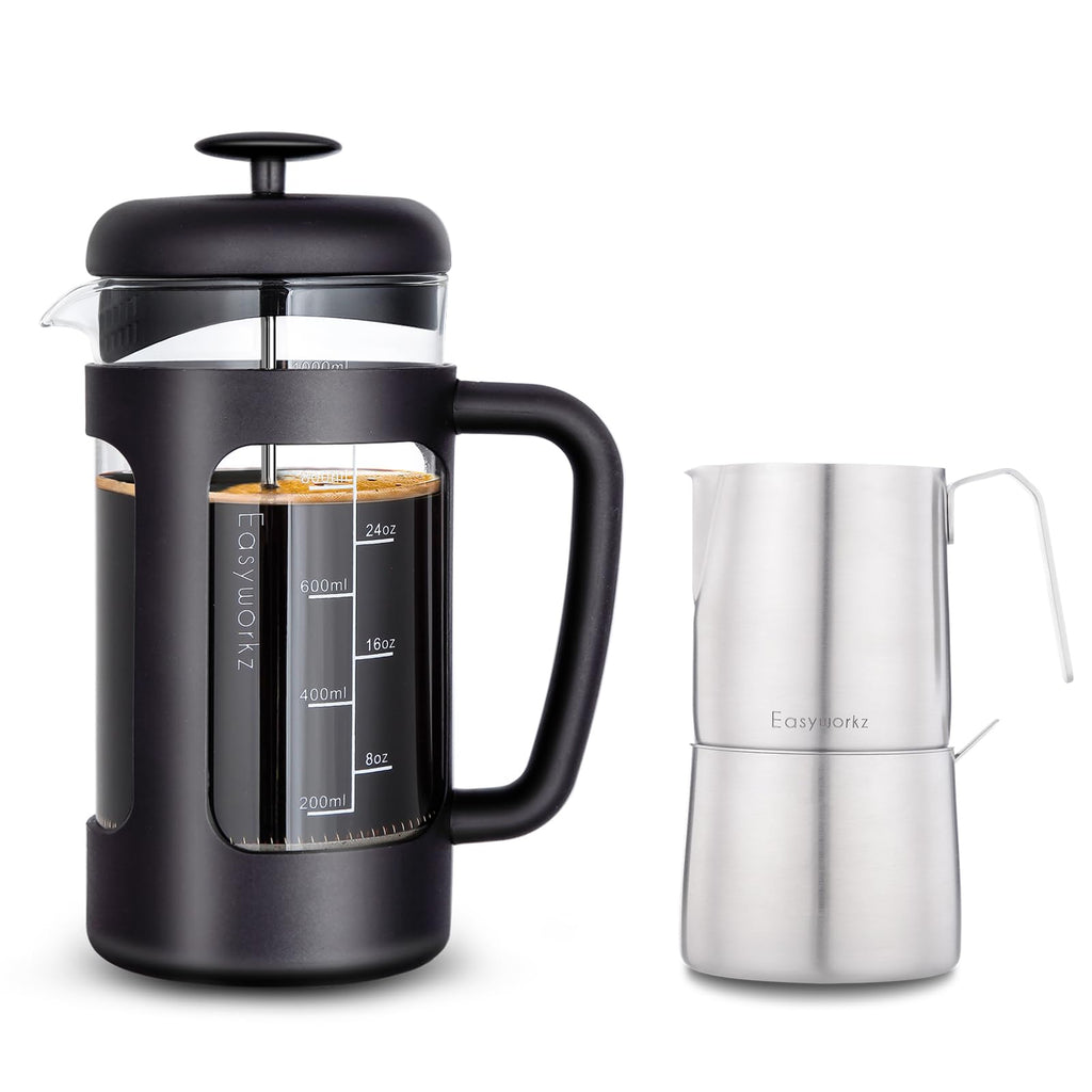 34 oz Stainless Steel French Press and Creamer Sugar Bowl Set A19890