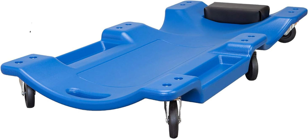 Blue Plastic Rolling Garage Creeper with Padded Headrest and 6 Casters B915901