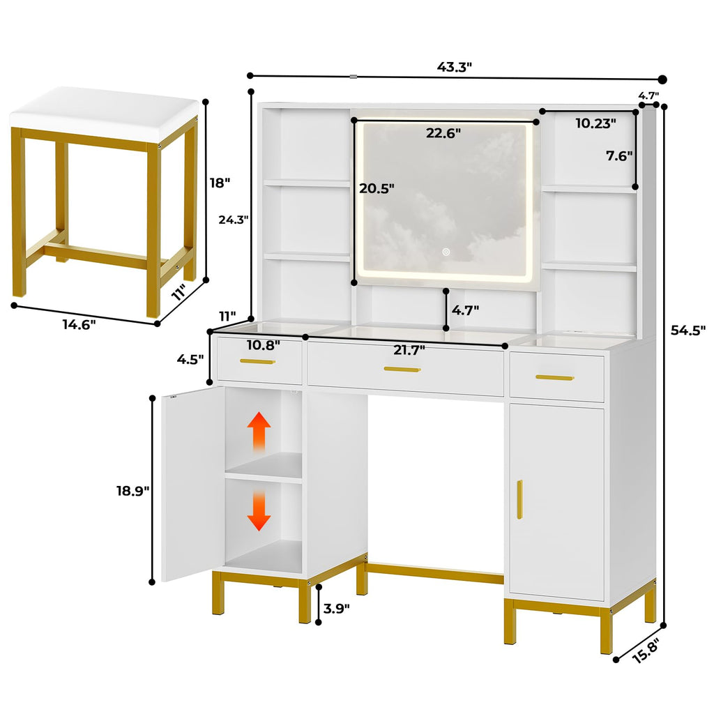 White Vanity Desk with Mirror and Lights I6313