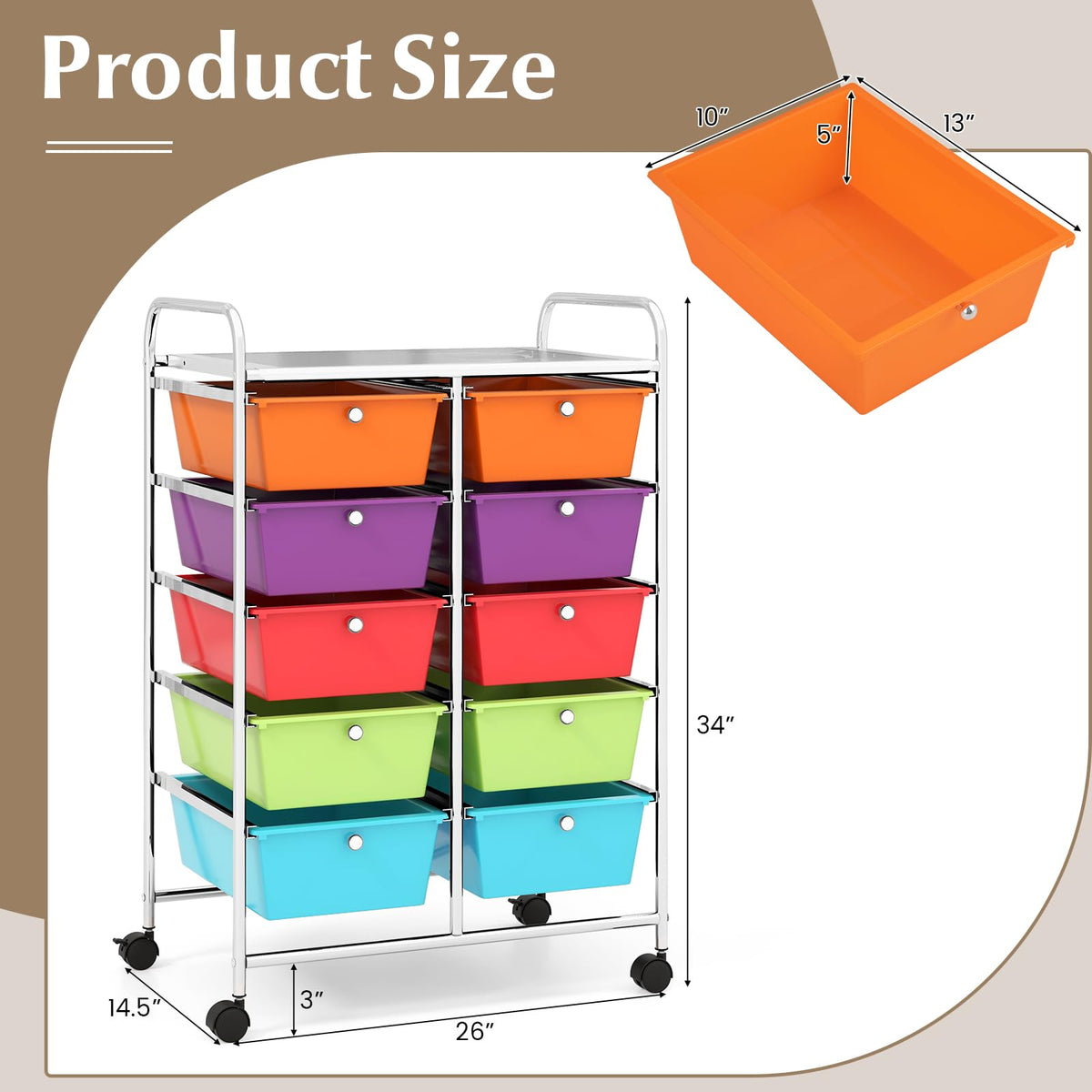 10 Drawer Rolling Storage Cart with Wheels V22920