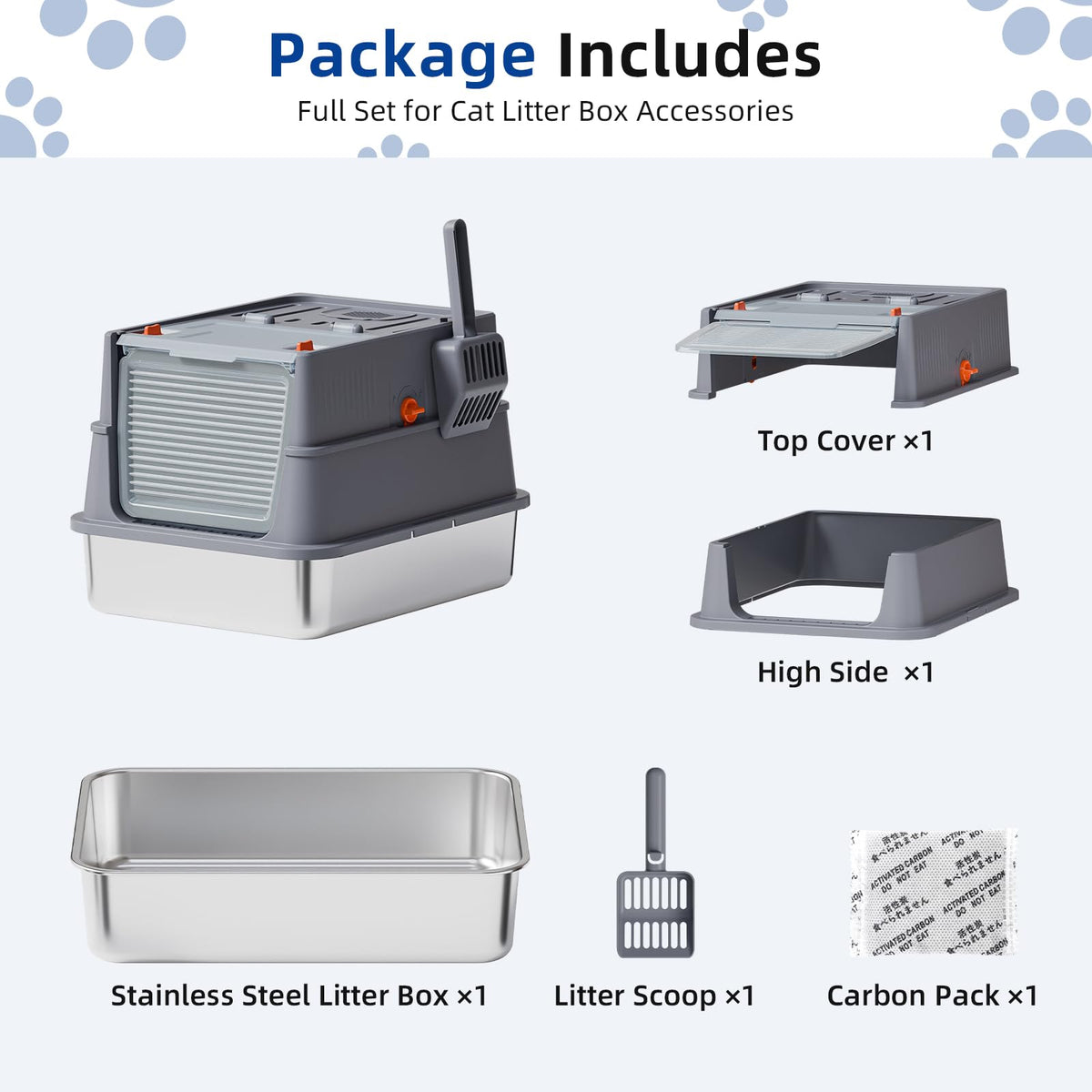 Stainless Steel Covered Cat Litter Box with High Sides H9234
