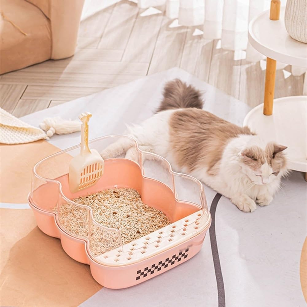 Extra Large Semi-Closed Cat Litter Box with Scoop Pink L856501