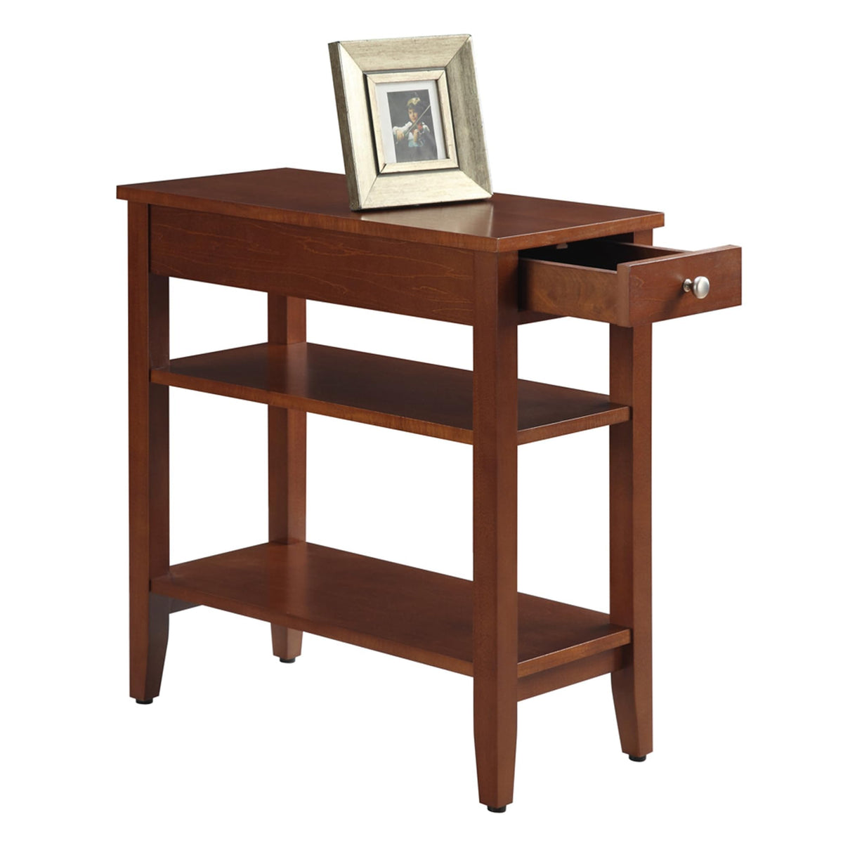 Cherry Chairside End Table with Storage Drawer & Shelves F774