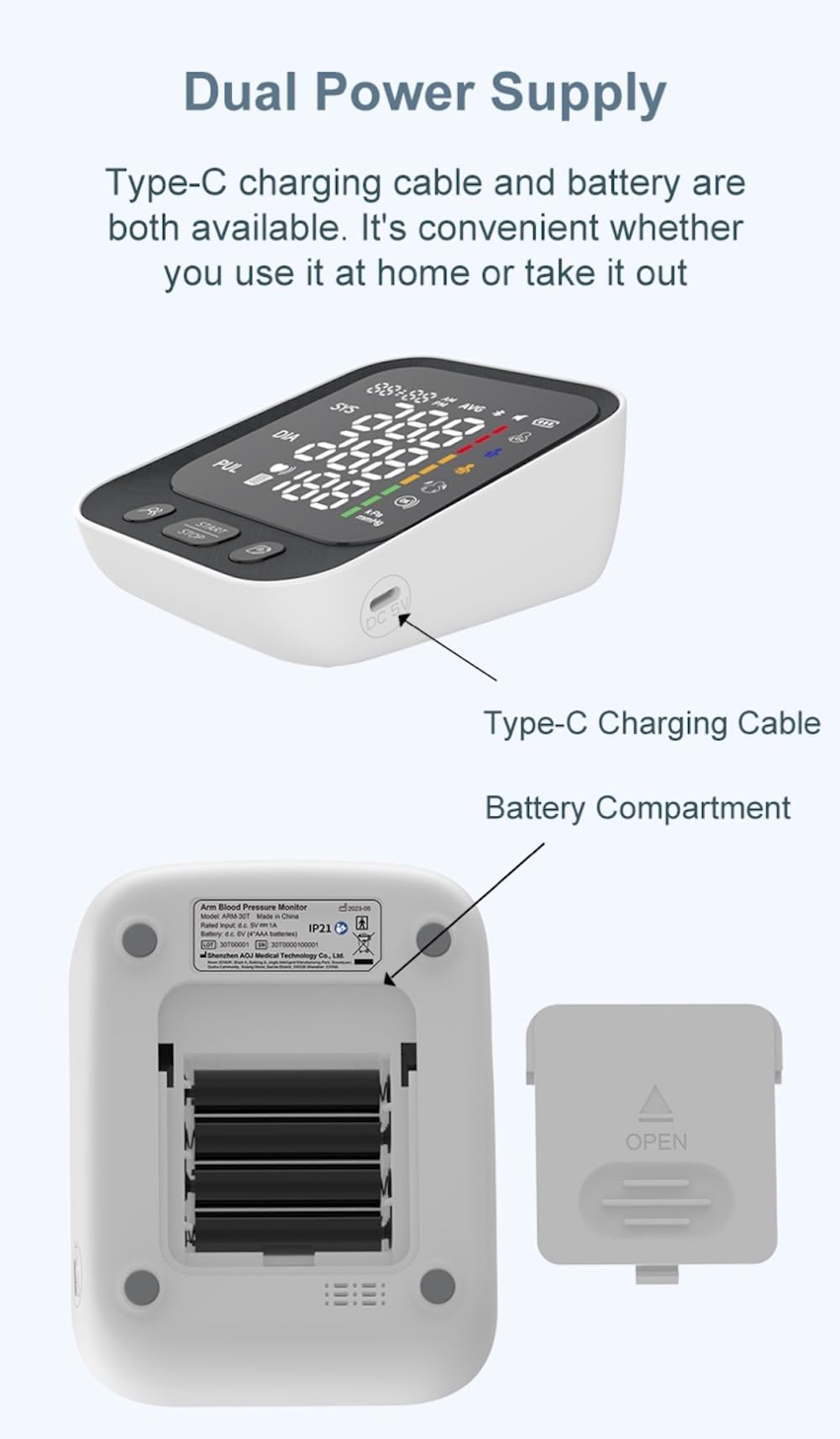Automatic Upper Arm Blood Pressure Monitor with Large LED Screen and Adjustable Cuff A73690