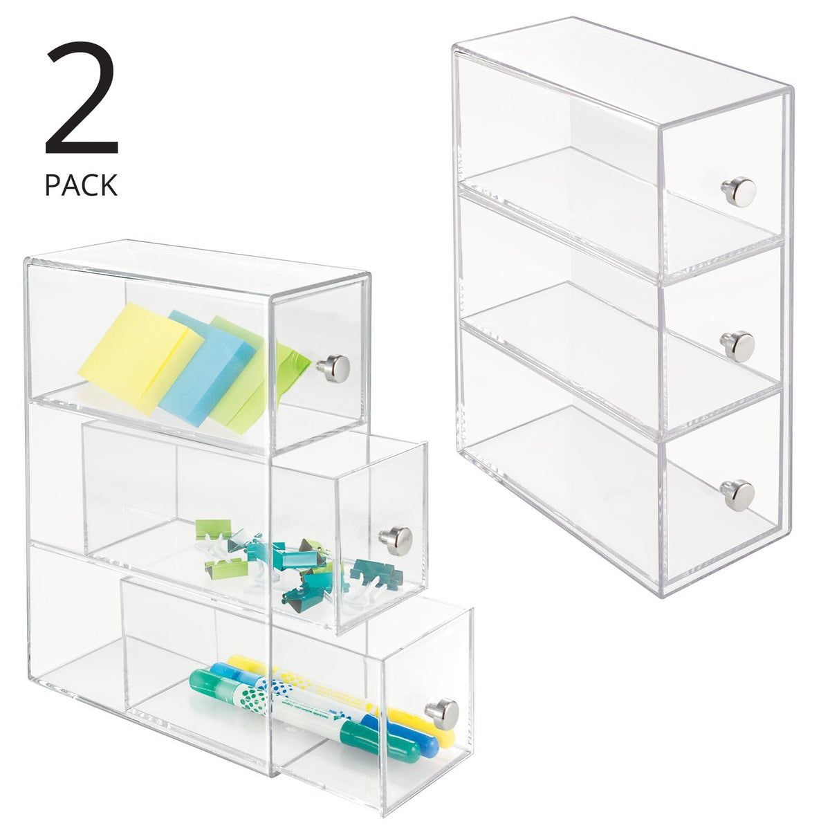 Clear 3 Drawer Plastic Stackable Desktop Organizer, 2 Pack R437