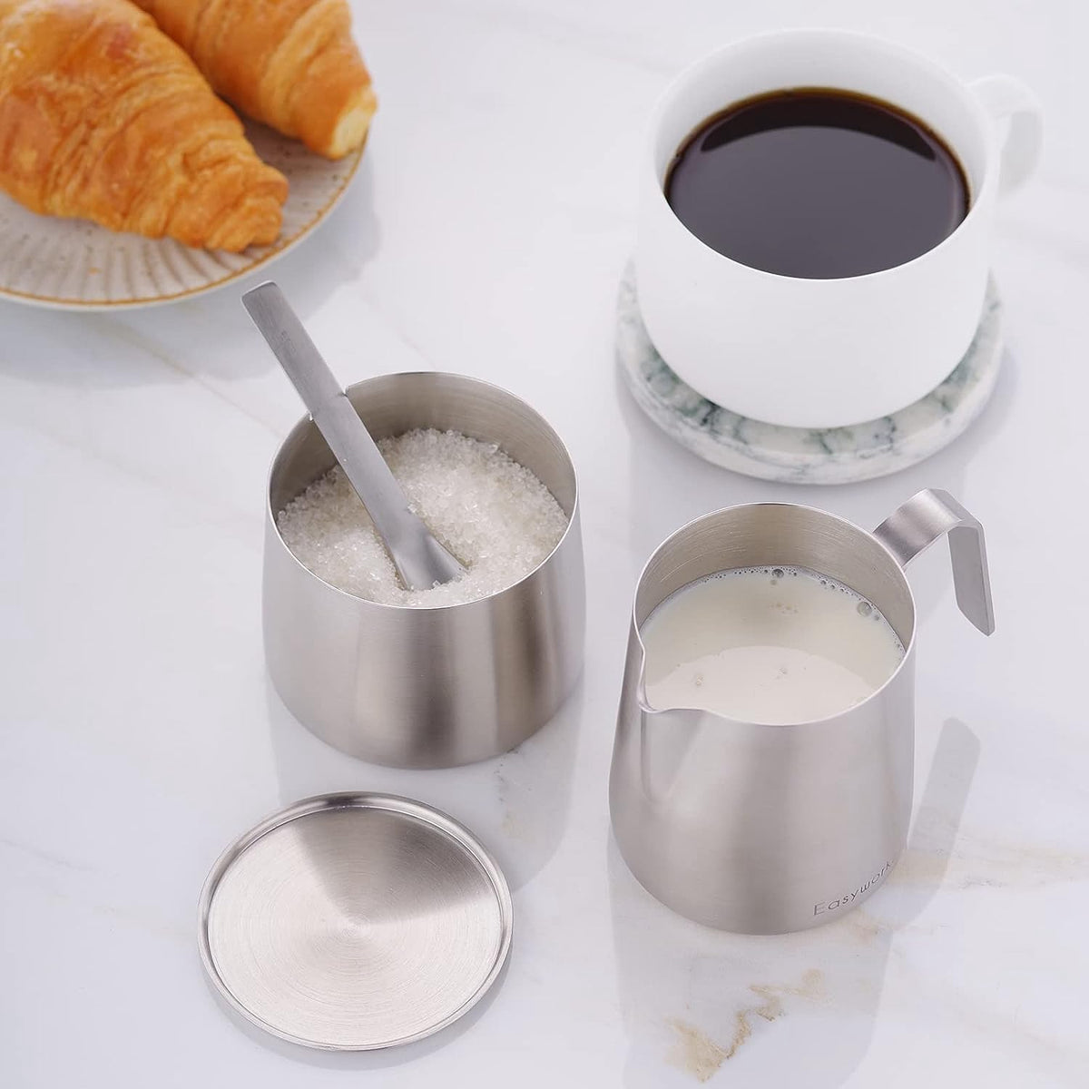 34 oz Stainless Steel French Press and Creamer Sugar Bowl Set A19890