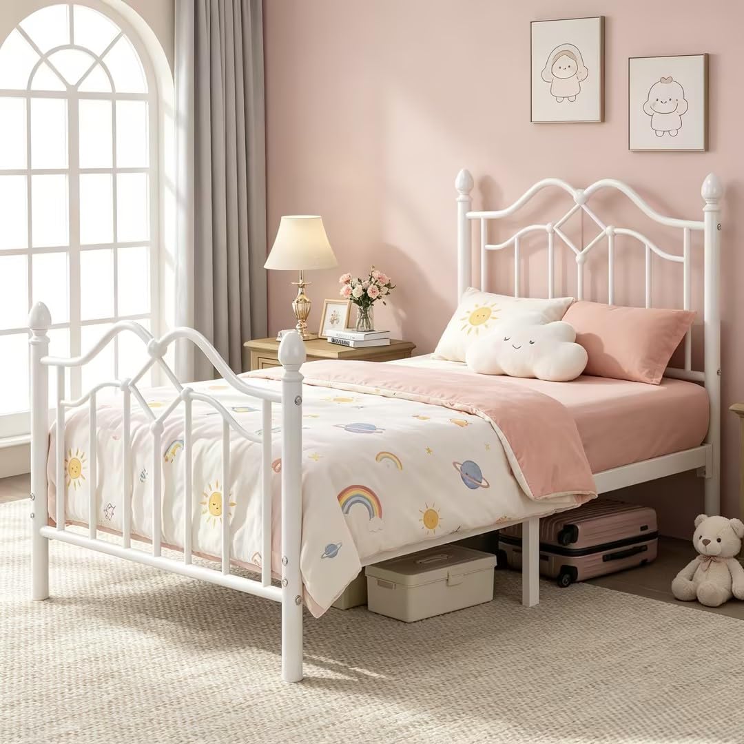 Twin Size Bed Frame with Victorian Headboard & Footboard E6291