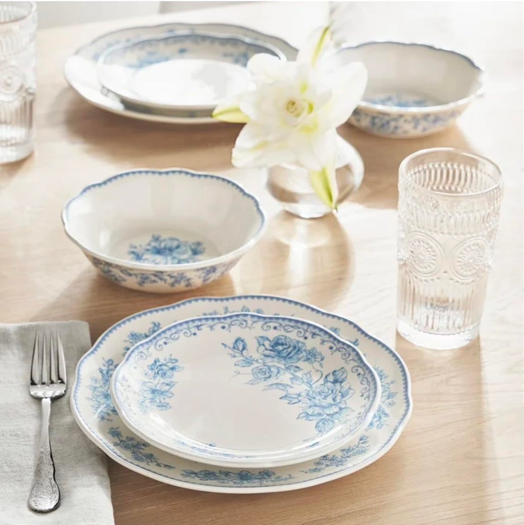 Blue 12-Piece Stoneware Dinnerware Set P516