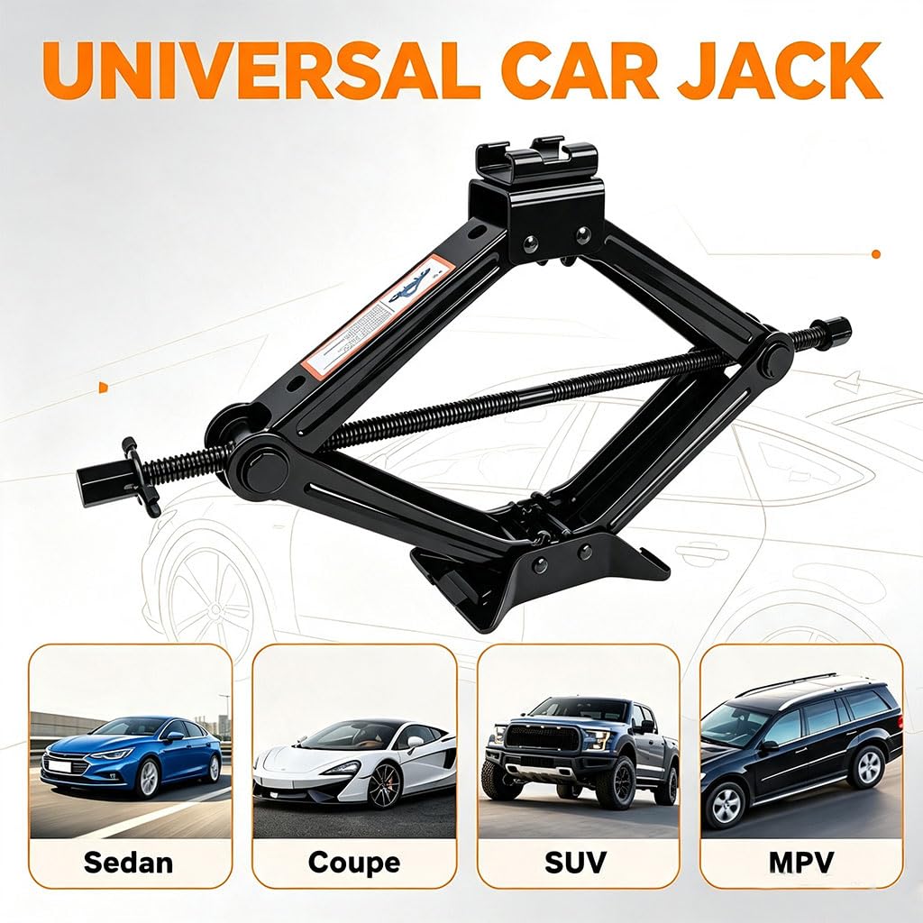 3 Ton Scissor Car Jack, 6614 LBS Heavy Duty Tire Changing Kit with Lug Wrench, Ratchet Wrench, Sockets, Work Gloves, Tire Pressure Gauge and Storage Bag O701776