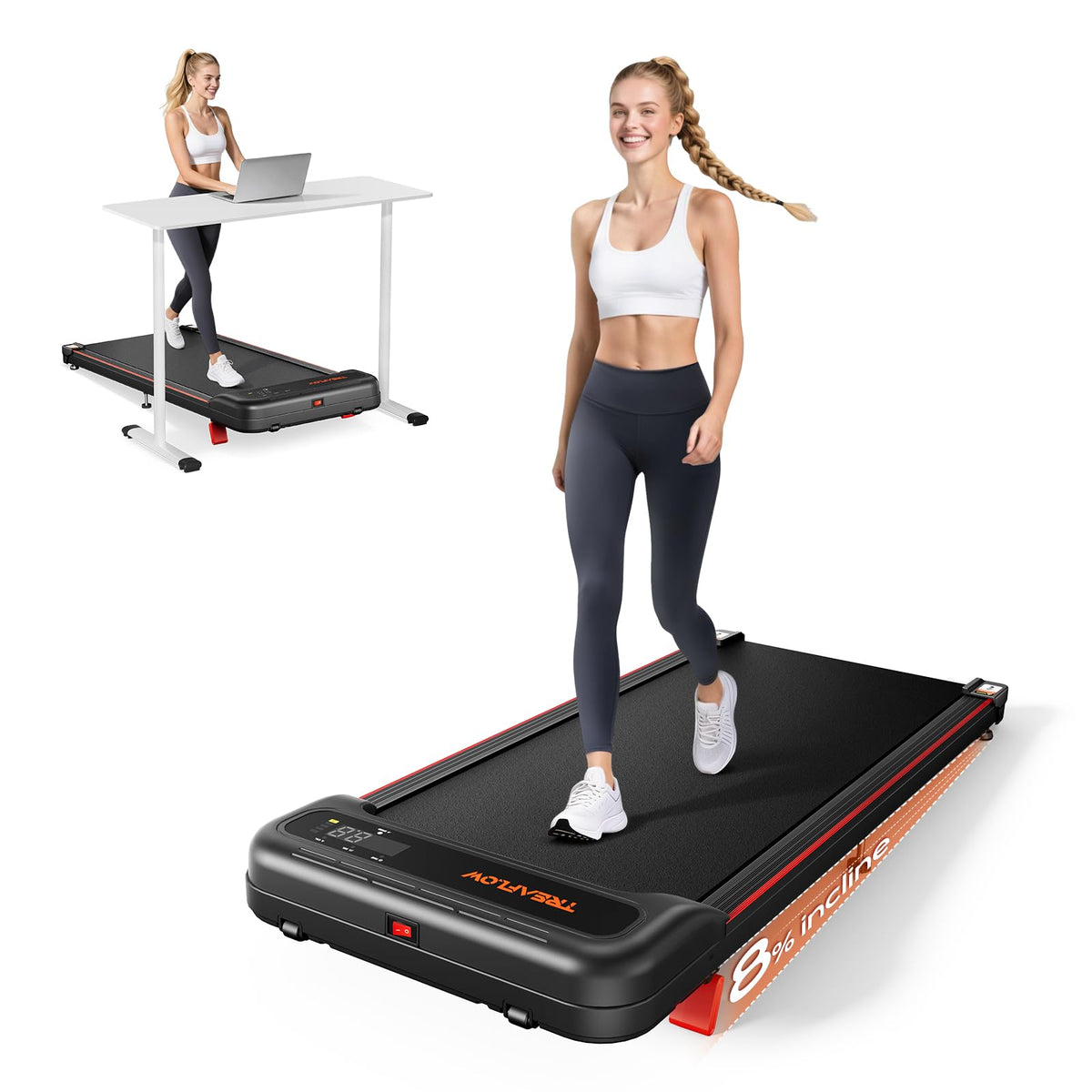 Walking Pad with 8% Incline Under Desk Treadmill D303