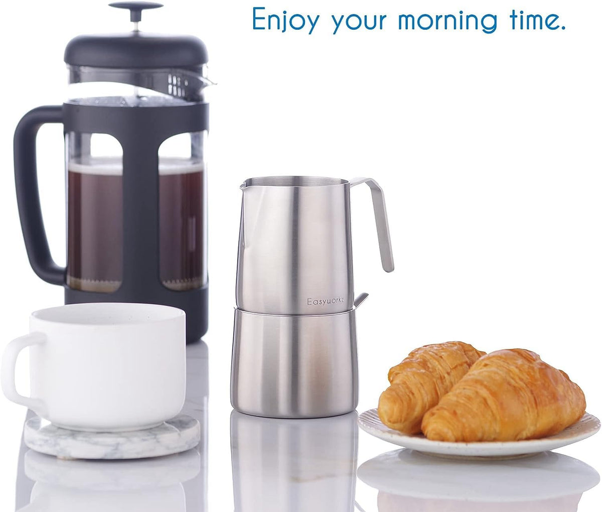 34 oz Stainless Steel French Press and Creamer Sugar Bowl Set A19890