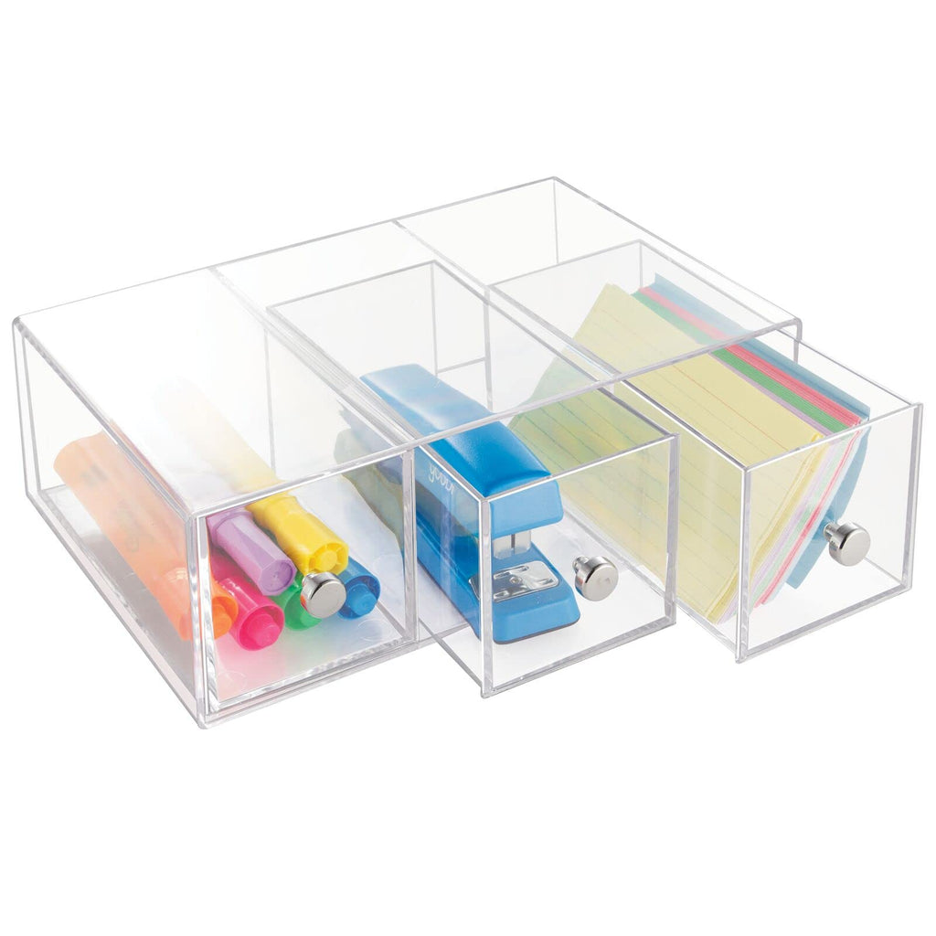 Clear 3 Drawer Plastic Stackable Desktop Organizer, 2 Pack R437