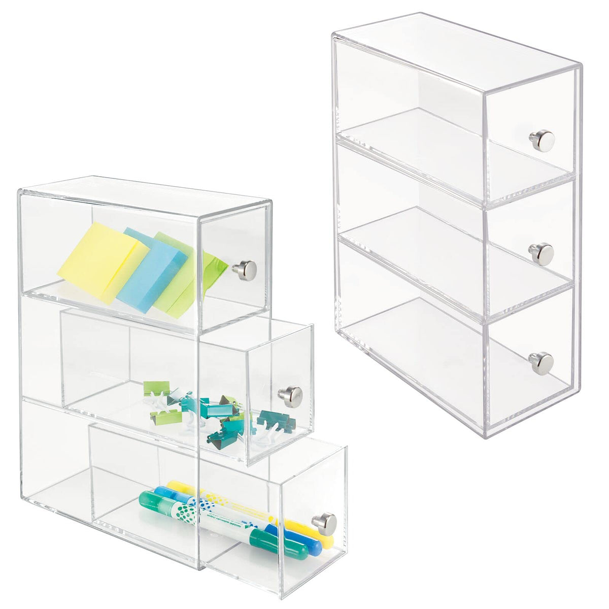 Clear 3 Drawer Plastic Stackable Desktop Organizer, 2 Pack R437