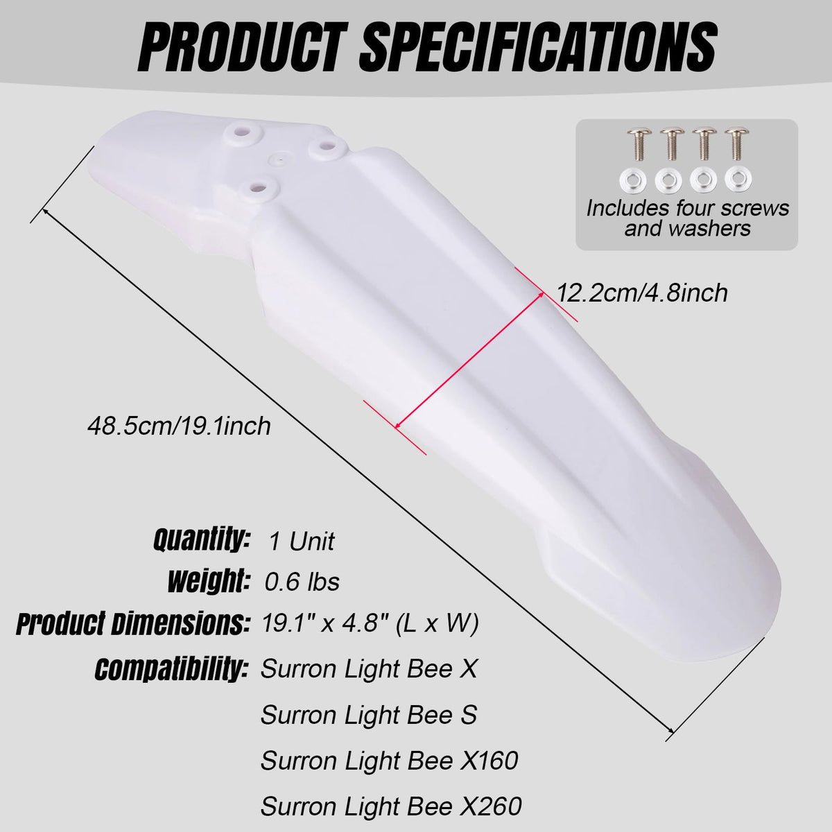 White Dirt Bike & Ebike Front Fender G8201
