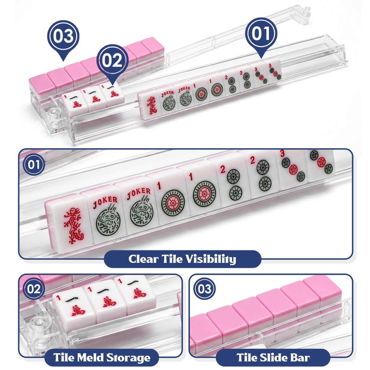 Clear Mahjong Racks with Pushers, 4-Pack P213