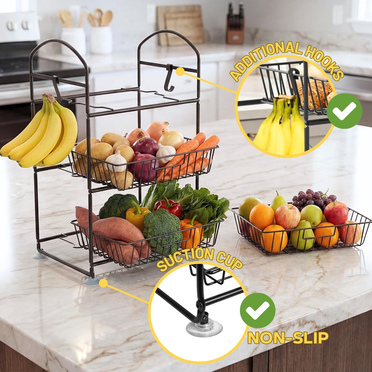 3 Tier Metal Fruit Basket with Banana Hangers P99559