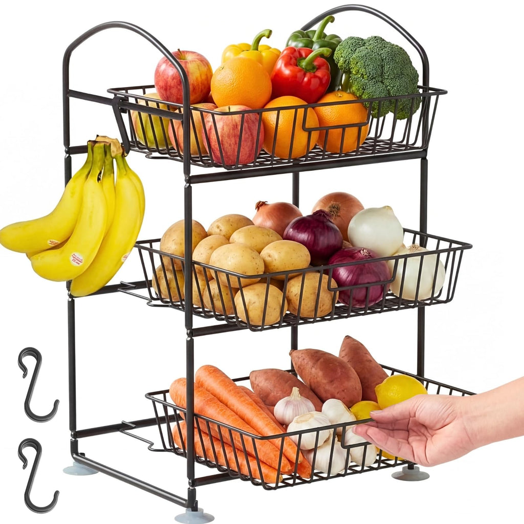 3 Tier Metal Fruit Basket with Banana Hangers P99559