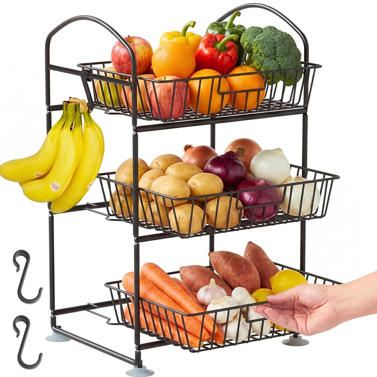 3 Tier Metal Fruit Basket with Banana Hangers P99559