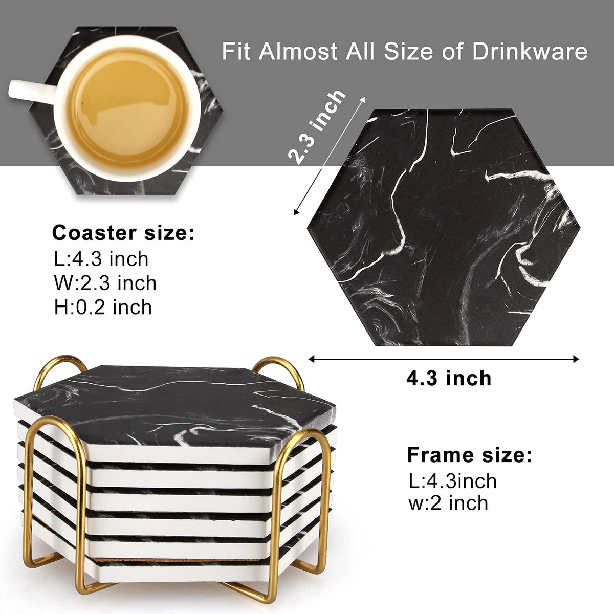 Black Marble Coaster Set with Holder O2756