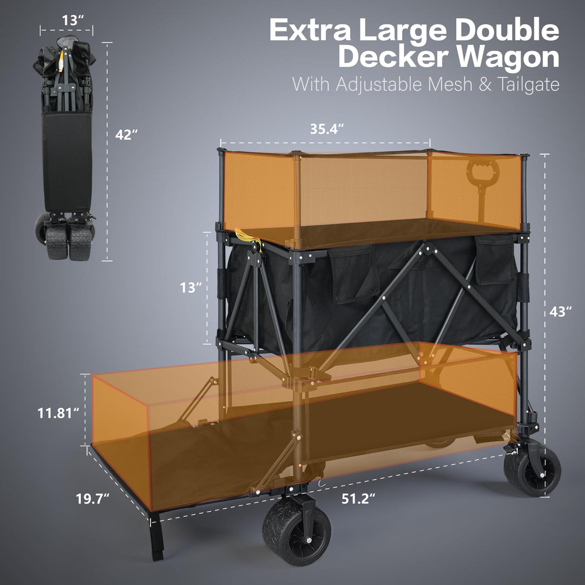 600L Foldable Collapsible Wagon Cart with Wheels K572675