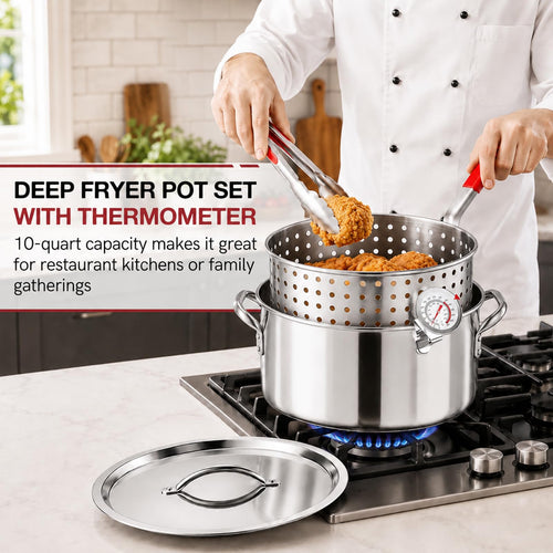 10 QT Stainless Steel Deep Fryer Pot with Basket P69271