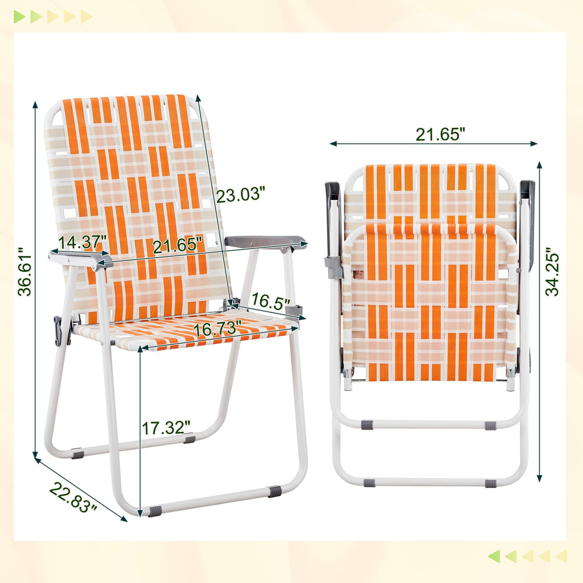 Folding Webbed Chair Set of 2 Steel Frame 300lbs Capacity R88870
