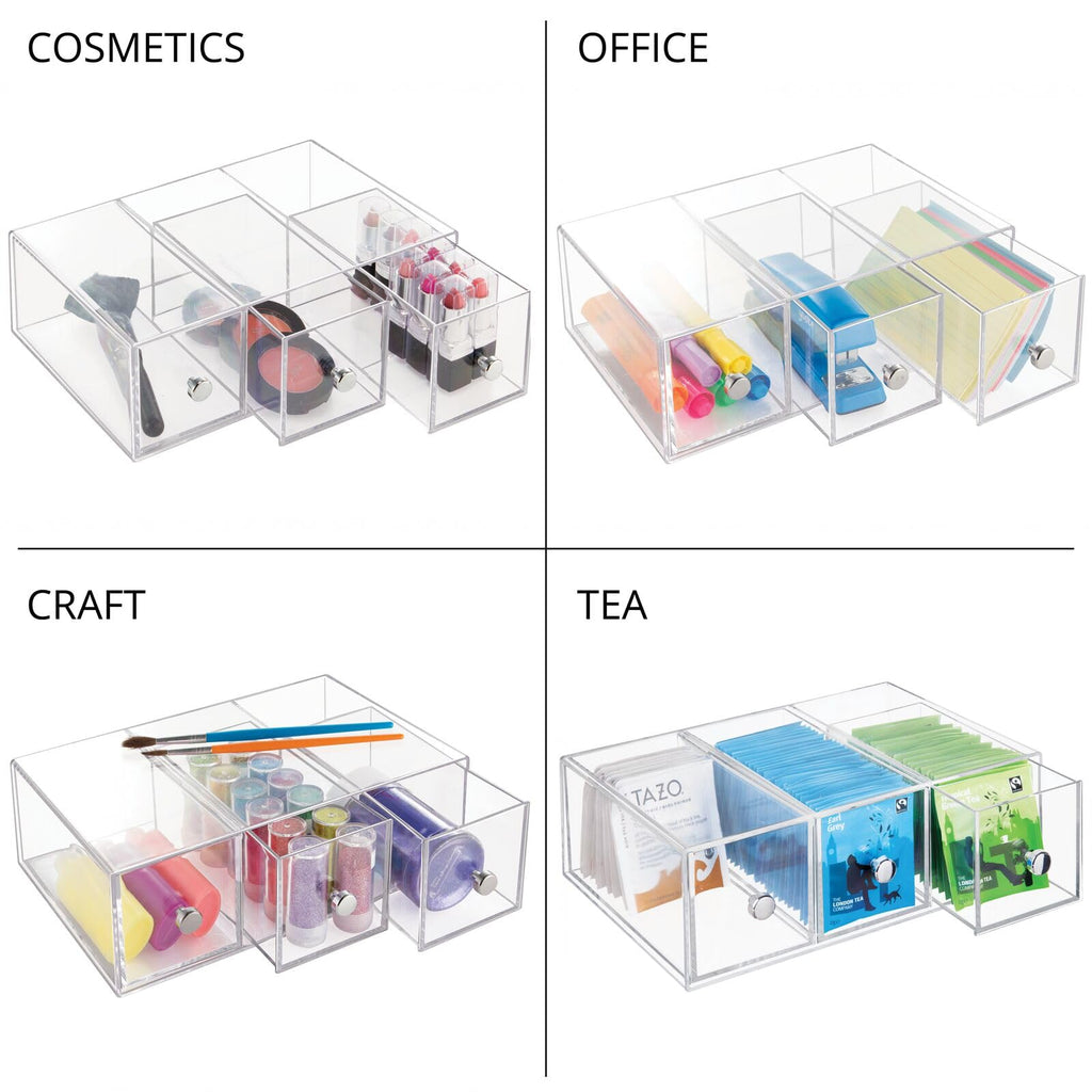Clear 3 Drawer Plastic Stackable Desktop Organizer, 2 Pack R437