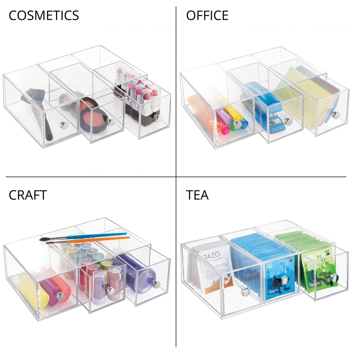 Clear 3 Drawer Plastic Stackable Desktop Organizer, 2 Pack R437