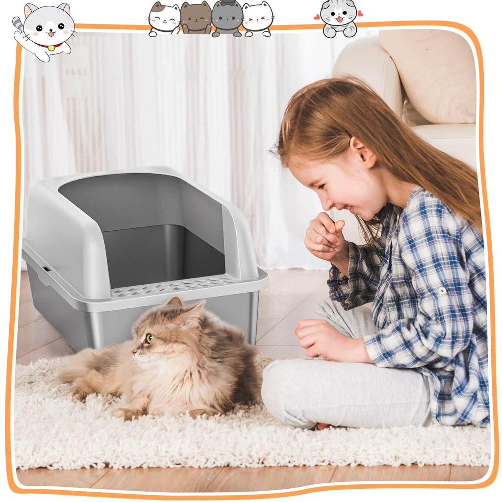 Stainless Steel Extra Large Enclosed Cat Litter Box with Lid and Mat I431