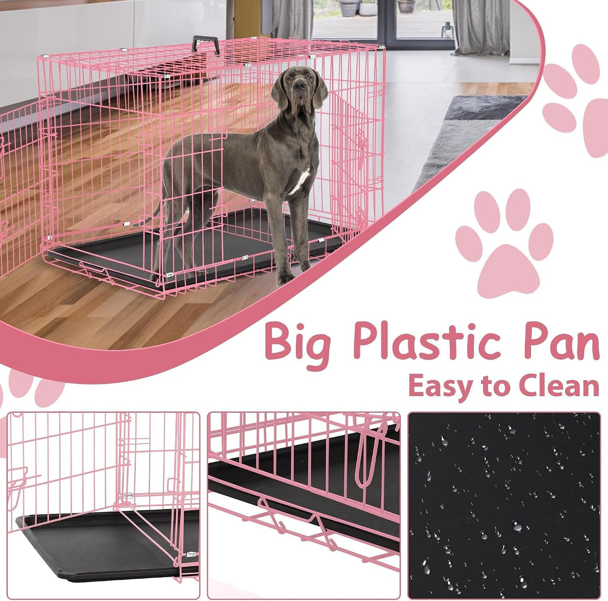 48 Inch Extra Large Foldable Double-Door Dog Crate with Tray B28582