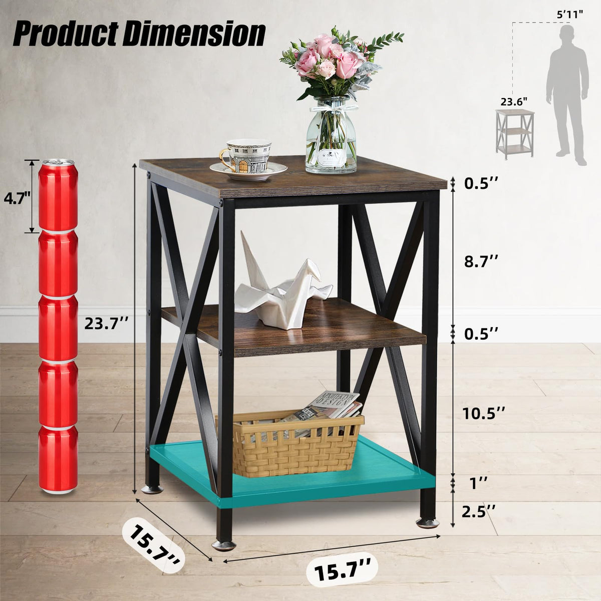 Square End Tables Set of 2 Rustic Brown O85990