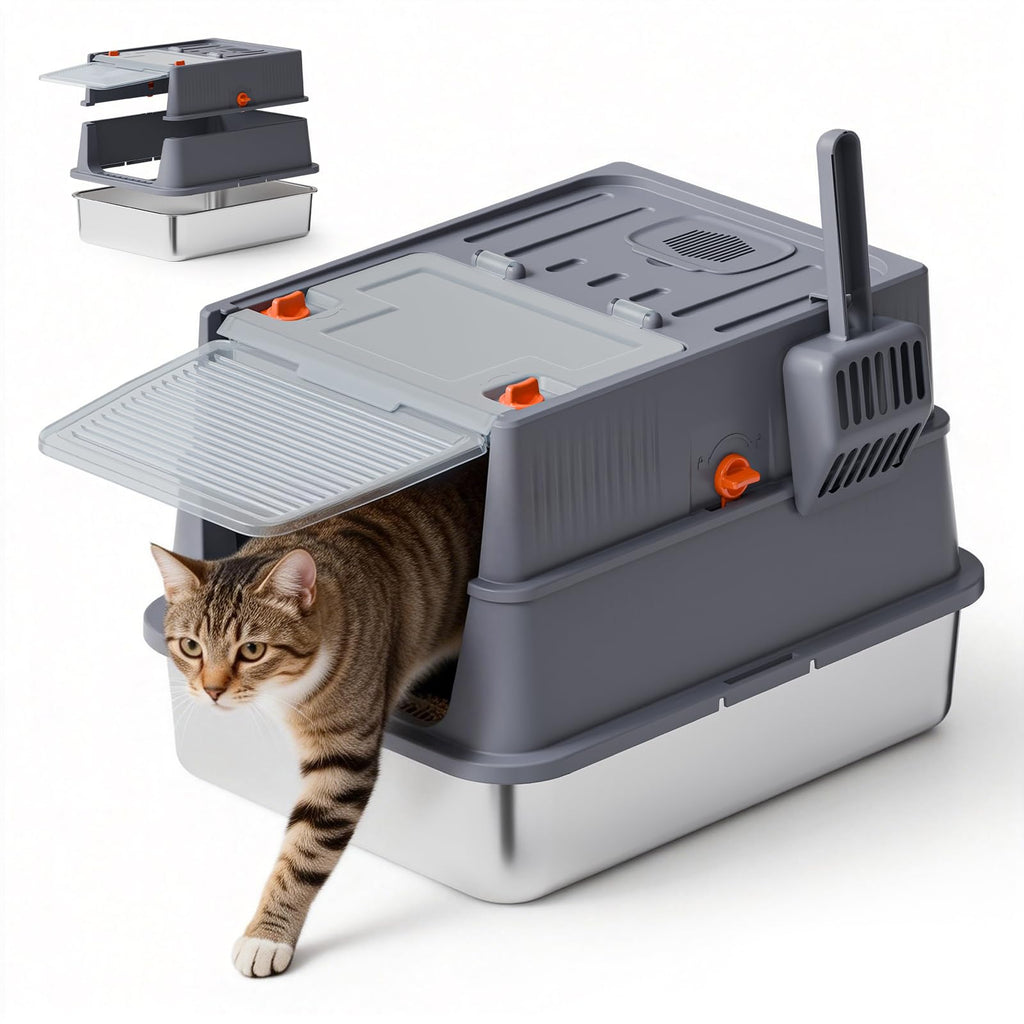 Stainless Steel Covered Cat Litter Box with High Sides H9234