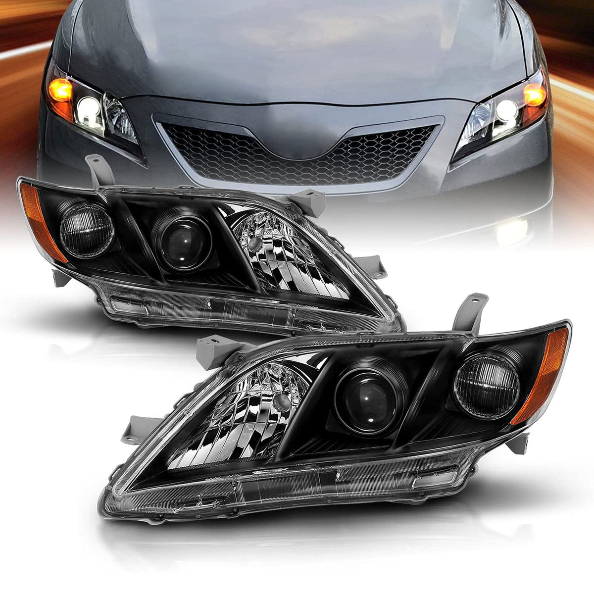 2007-2009 Toyota Camry Black Projector Headlight Assembly Pair V881