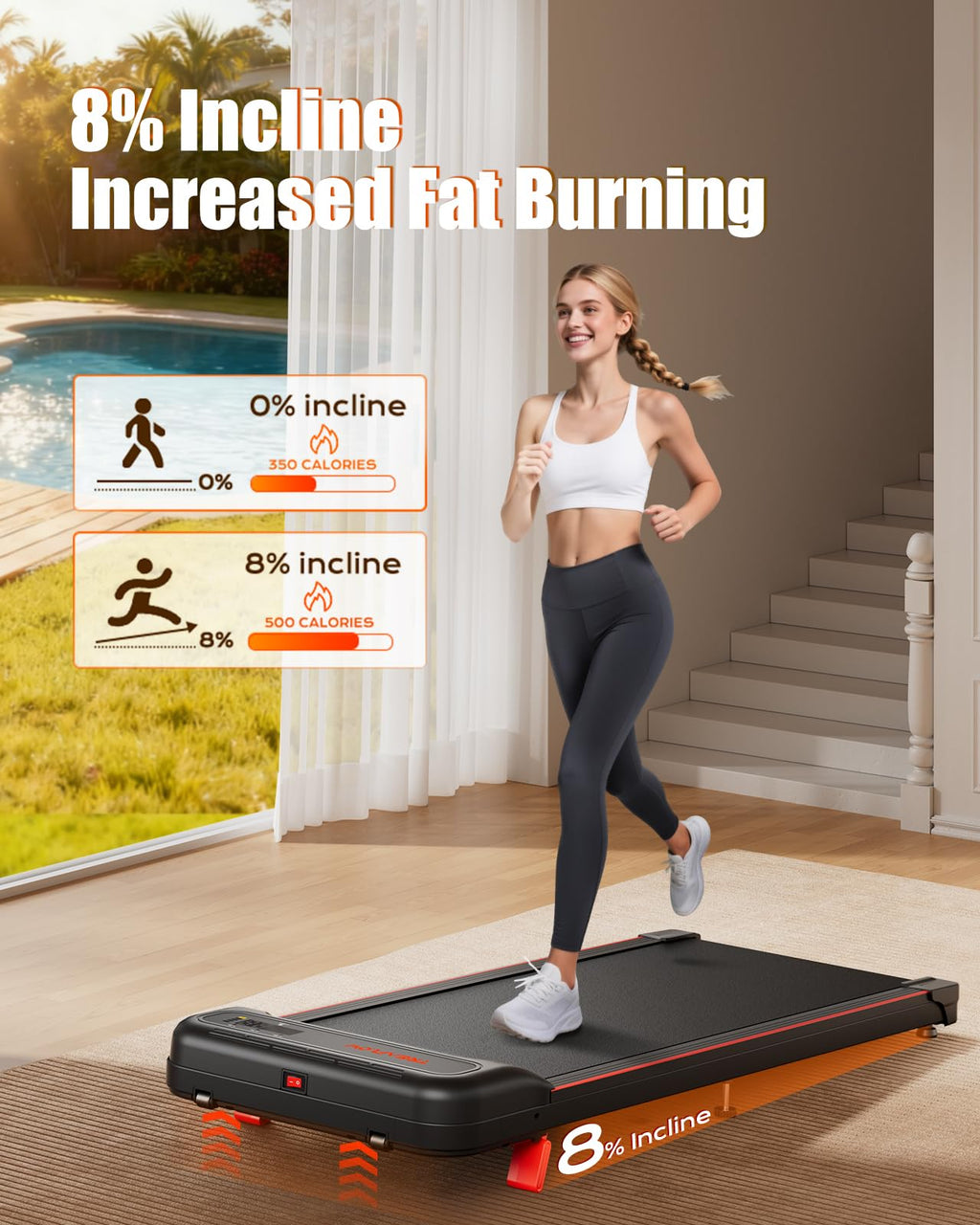 Walking Pad with 8% Incline Under Desk Treadmill D303