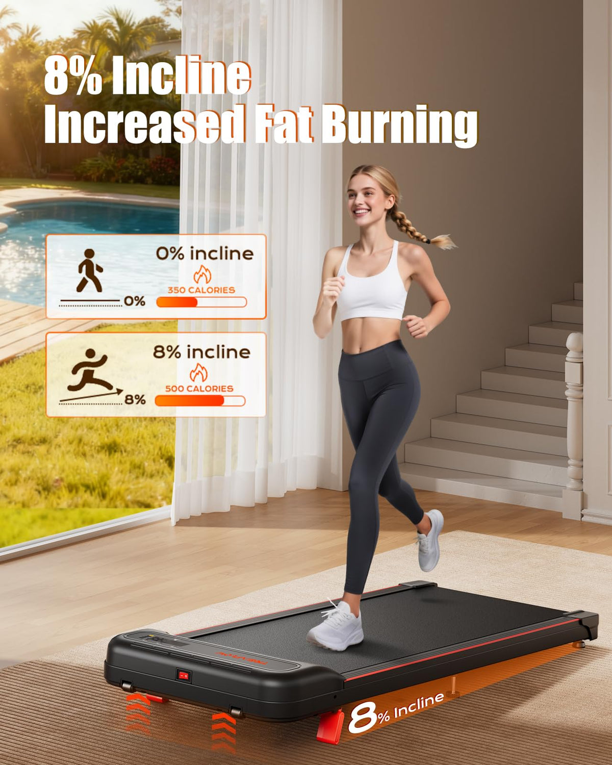 Walking Pad with 8% Incline Under Desk Treadmill D303