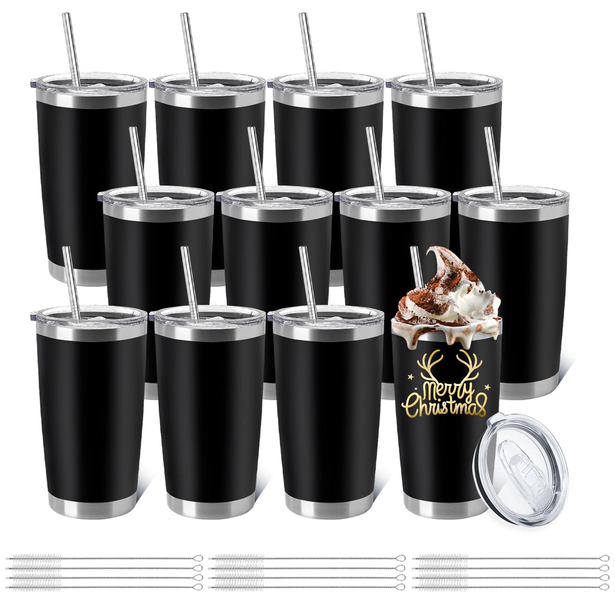 12 Pieces Insulated Stainless Steel Tumbler with Lid and Straw J7043