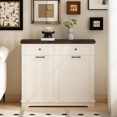 20 Gallon Double Tilt Out Wood Trash Can Cabinet with Drawer M400
