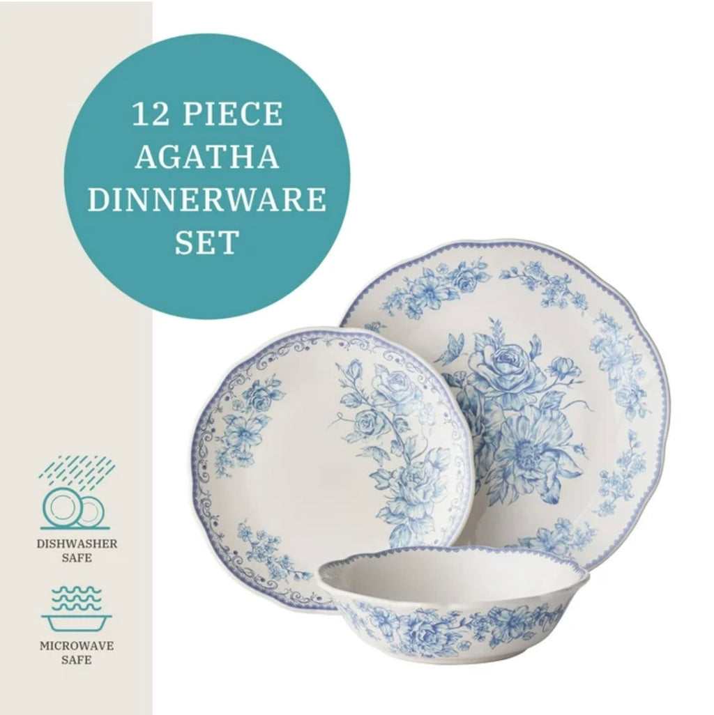 Blue 12-Piece Stoneware Dinnerware Set P516