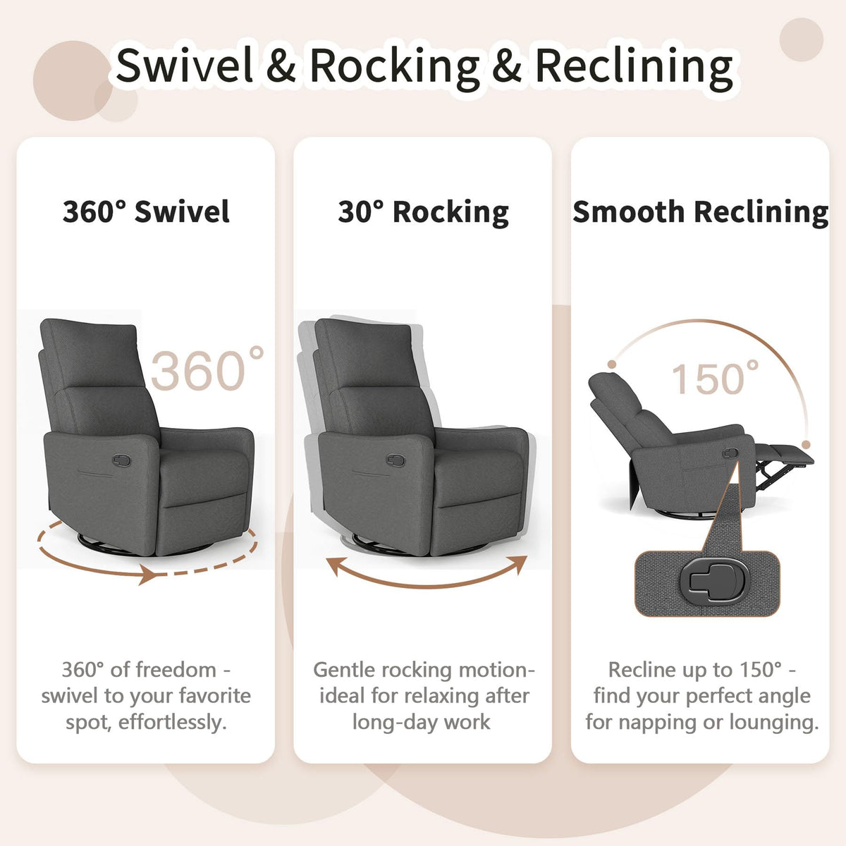 Gray Swivel Rocker Recliner Chair S580