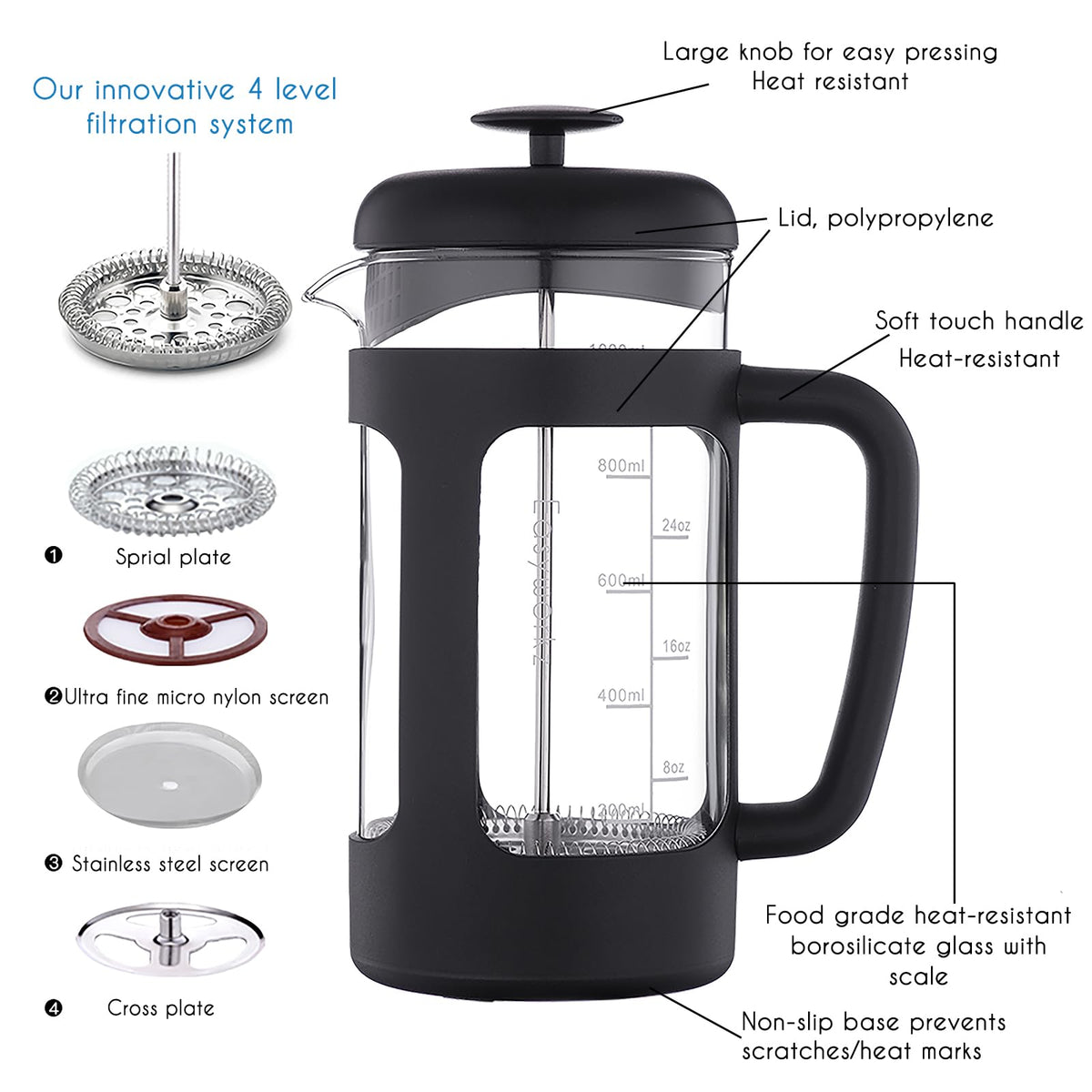 34 oz Stainless Steel French Press and Creamer Sugar Bowl Set A19890