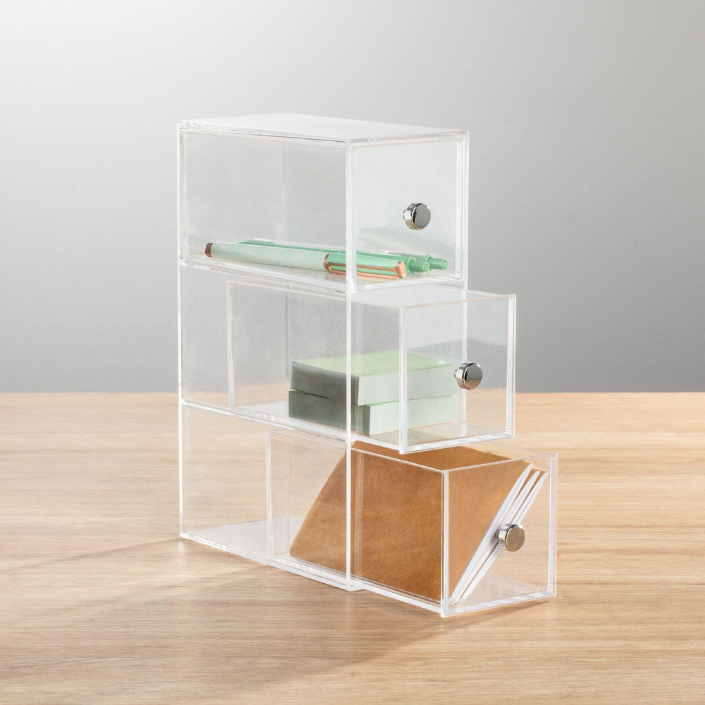 Clear 3 Drawer Plastic Stackable Desktop Organizer, 2 Pack R437