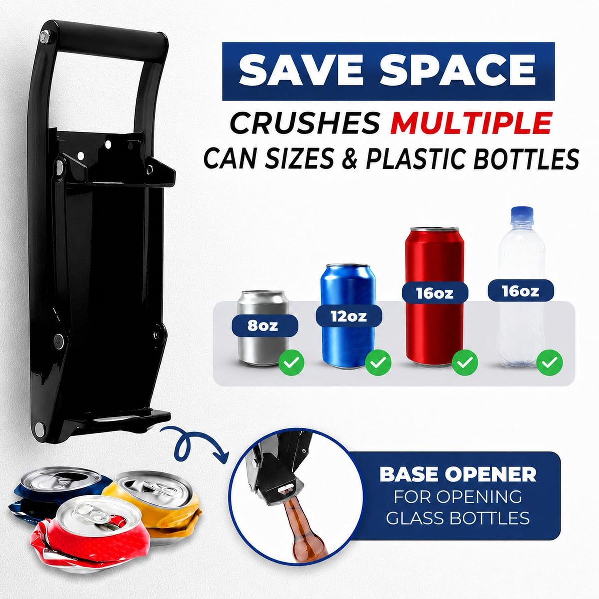 Wall Mounted Heavy Duty Can Crusher with Bottle Opener L353612